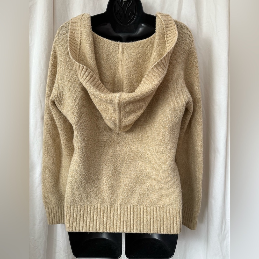 G.H. Bass Hooded Knit Pullover Sweater V-Neck 1/4 Button Women's Sz L